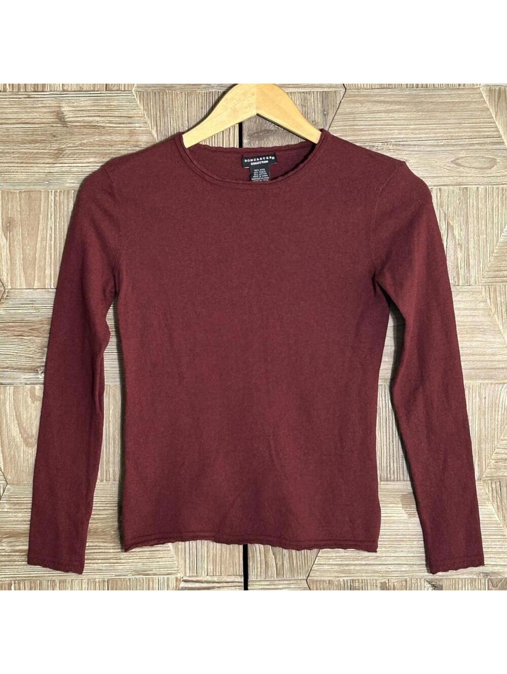 Doncaster Minimalist Burgundy Wool Tencel Blend Crewneck Sweater XS Maroon 90s